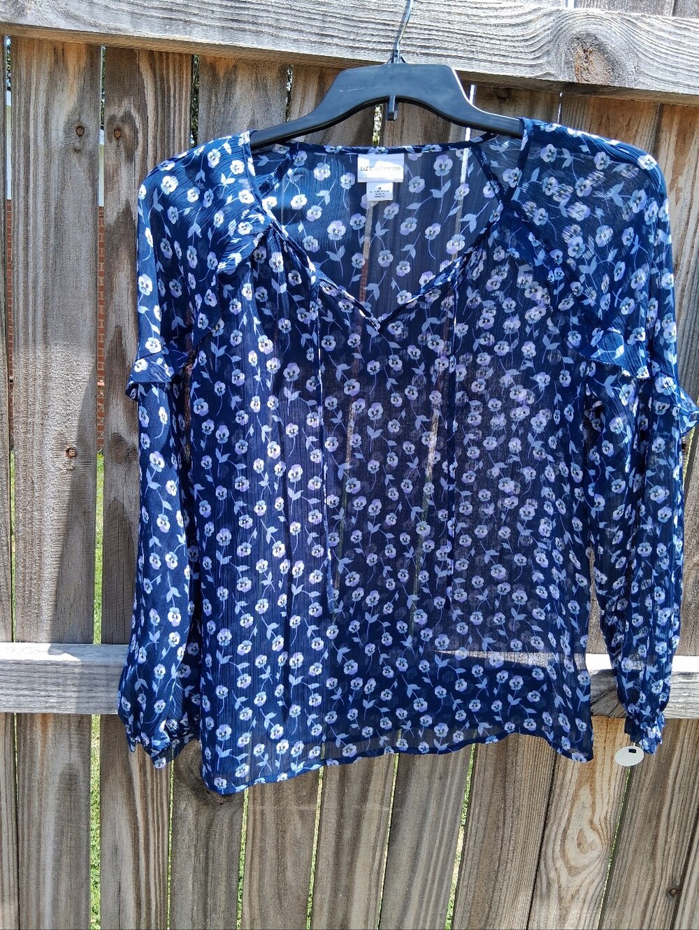 Liz Claiborne Navy Floral Sheer Blouse